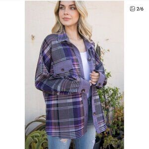 Eldridge Purple Plaid Oversized Shacket Jacket Women’s Large Button Front Long